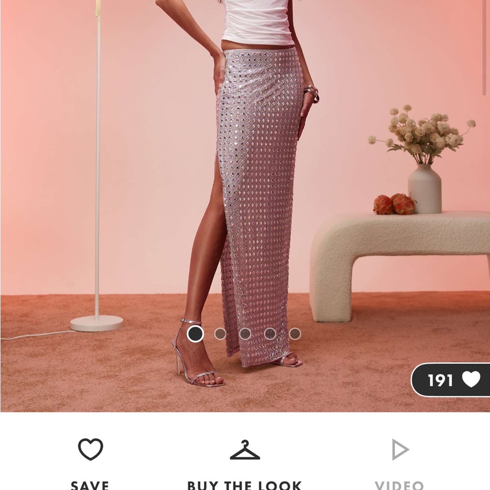 Oh Polly Gray Sequin Maxi Skirt with Slit